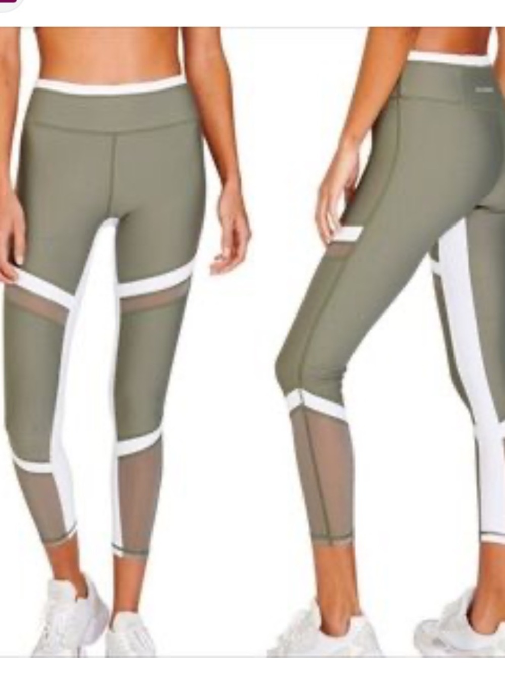 Allfenix CORA 7 & 8 LEGGINGS Women's Olive Green Mesh-Panel Large